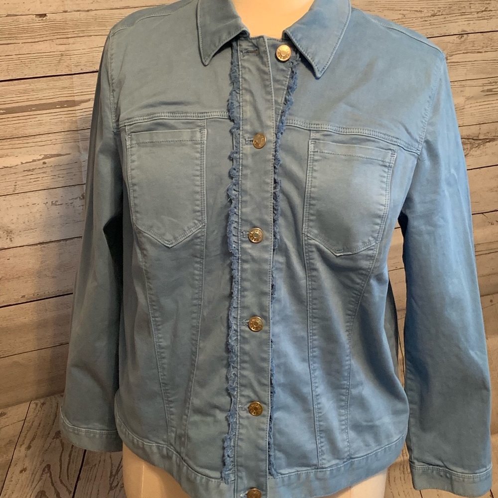 Chico’s women’s jean jacket with ruffles!  BNWT!